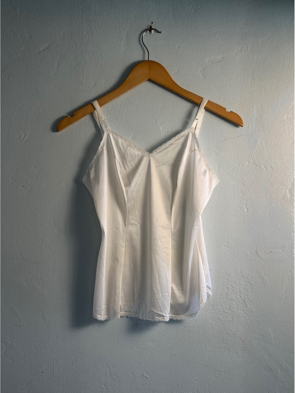 White Adjustable Strap Camisole Top with Lace Trim
